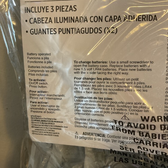 New Illusion Ghoul Halloween Costume Child Size X-Large 14-16 Eyes Light Up! - Picture 9 of 10